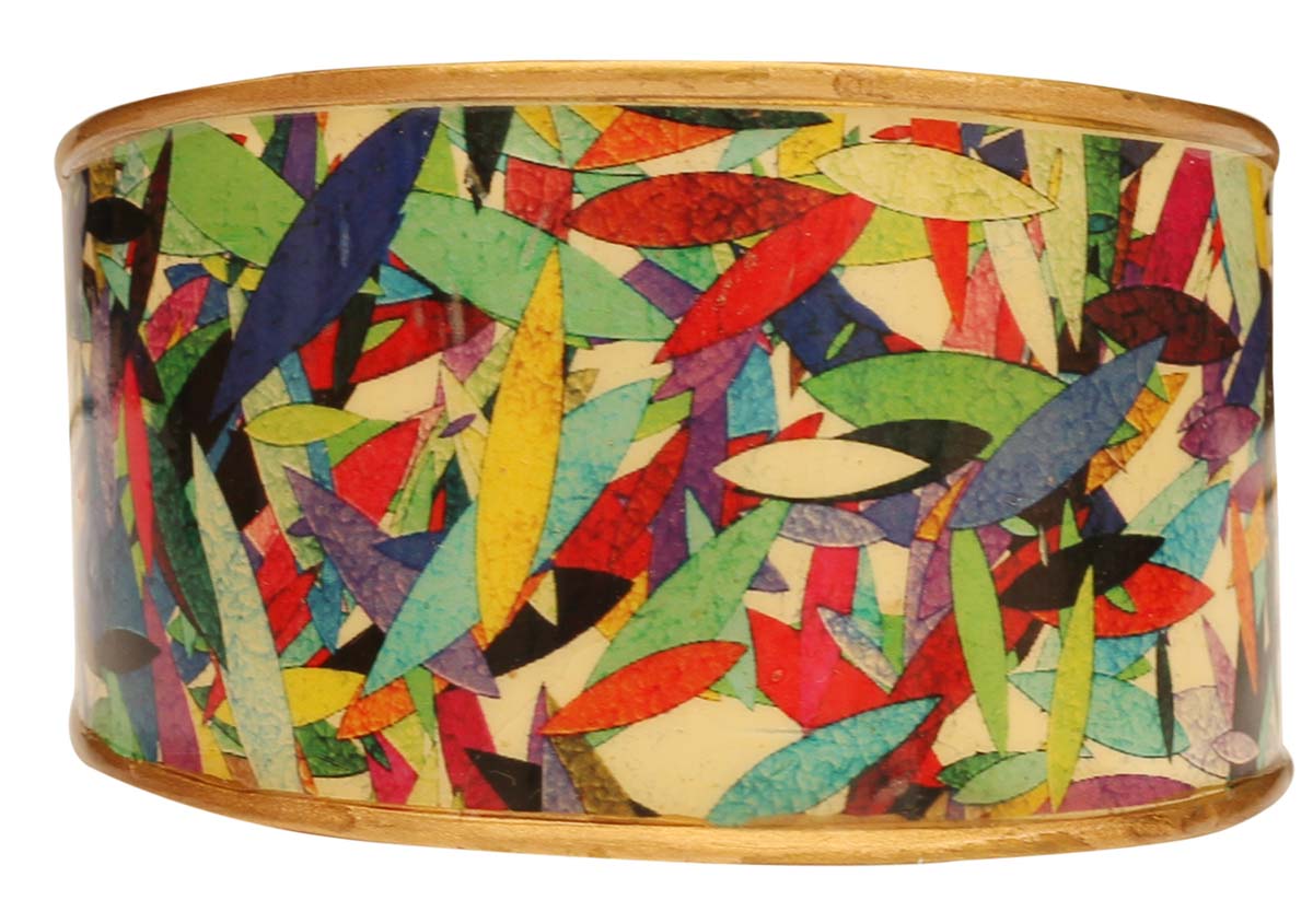 2.6” Brass Cuff Bracelet with Colorful Leafy Pattern - Trendy Accessories / Jewelry / Gifts for Her - Buy in Bulk Wholesale